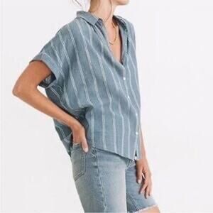 Madewell central shirt in caspian stripe women's size M